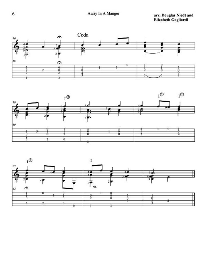 Christmas Sheet Music For Guitar Away In a Manger p6