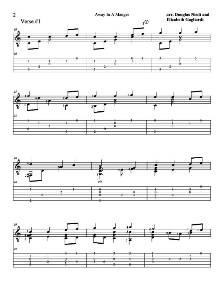 Christmas Sheet Music For Guitar Away In a Manger p2