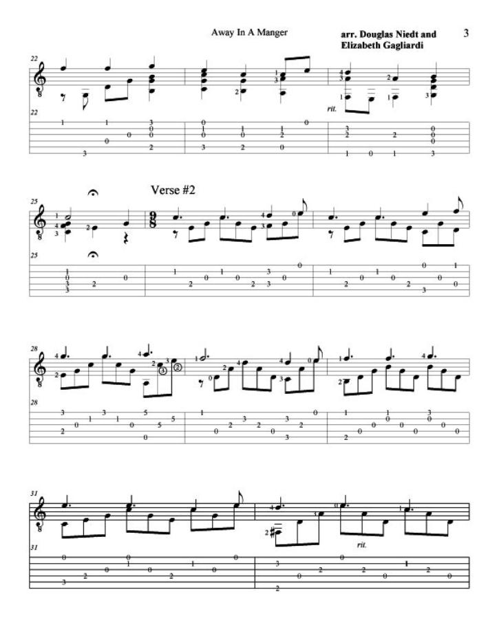 Christmas Sheet Music For Guitar Away In a Manger p3