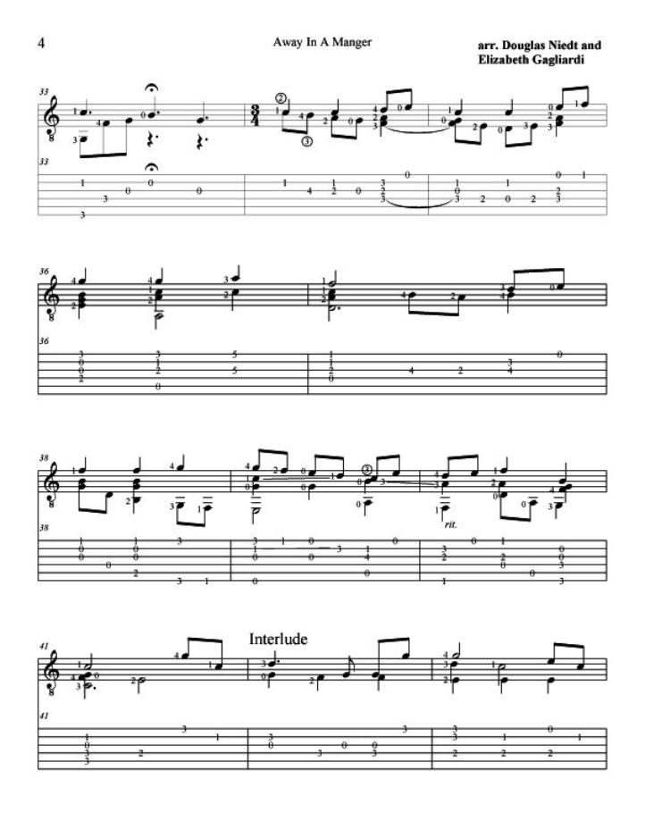 Christmas Sheet Music For Guitar Away In a Manger p4